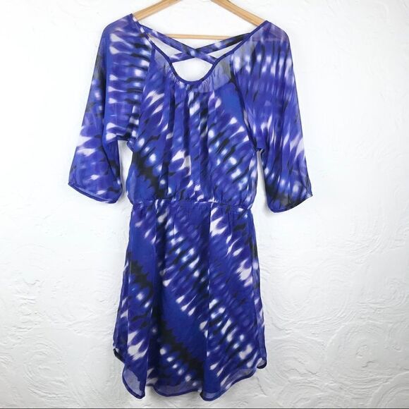 Express Black and Cobalt Tie Dye Chiffon Dress - Picture 2 of 13